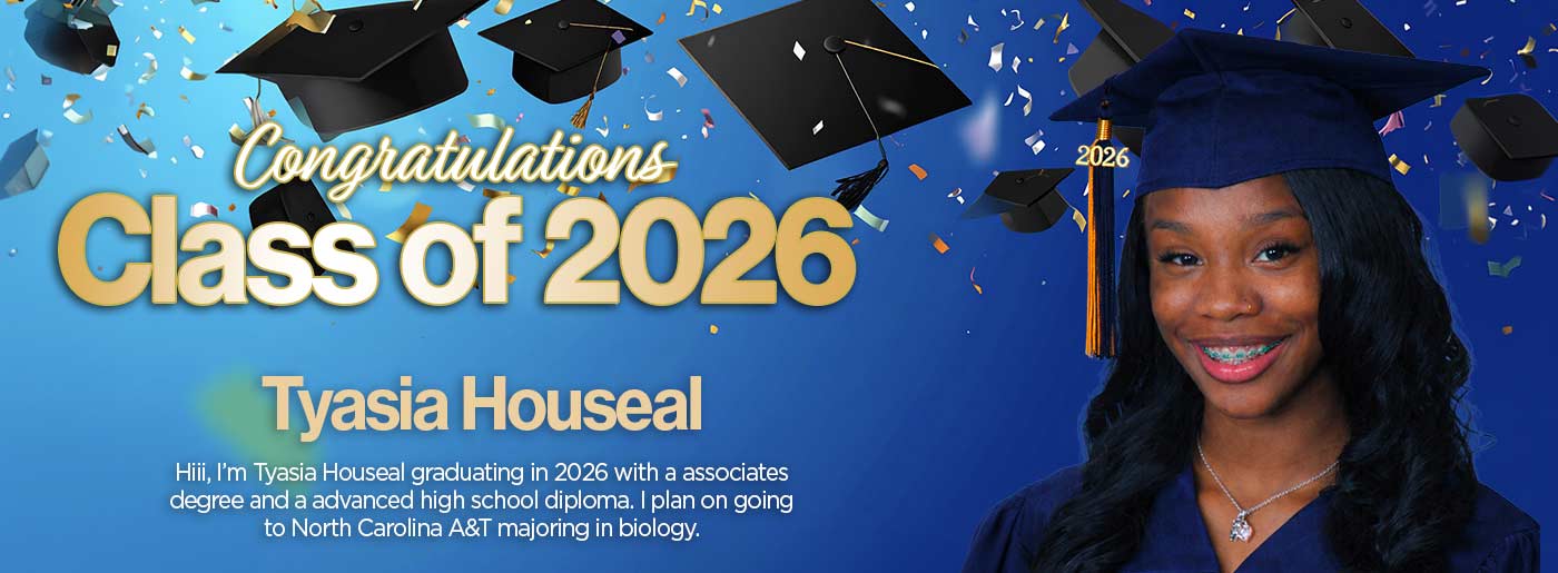 class of 2026 banner with graduate Tyasia Houseal