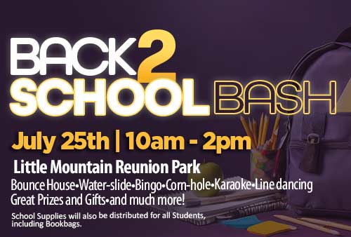 back to school banner with school supplies and a book bag. click for details
