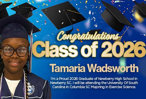 class of 2026 banner with graduate Tamaria Wadsworth